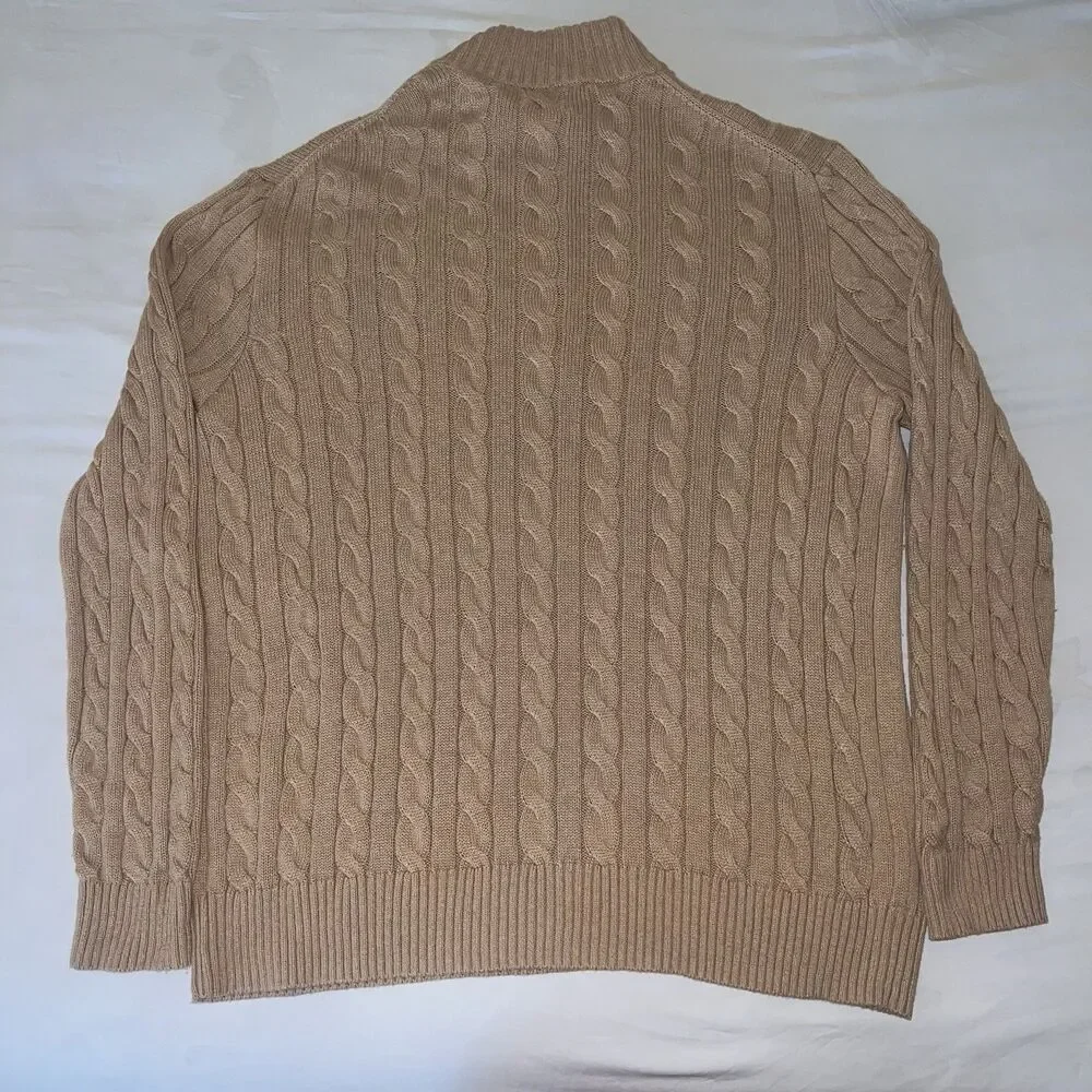 Polo Ralph Lauren Men’s Cable Knit Cotton Quarter Zip Sweater Camel Melange XLT